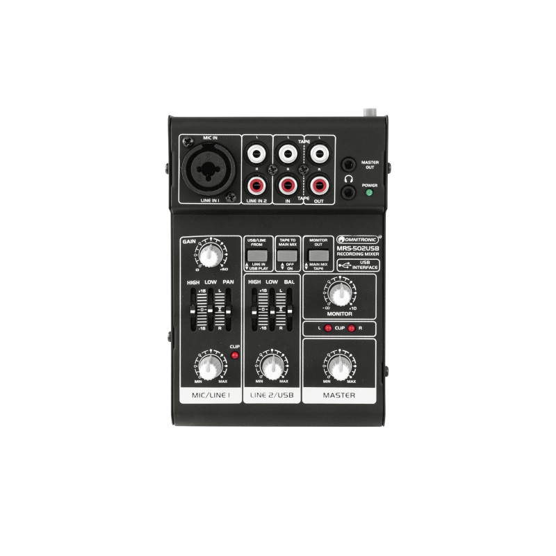 Mixer pentru inregistrare cu 2 canale si USB, Omnitronic MRS-502USB