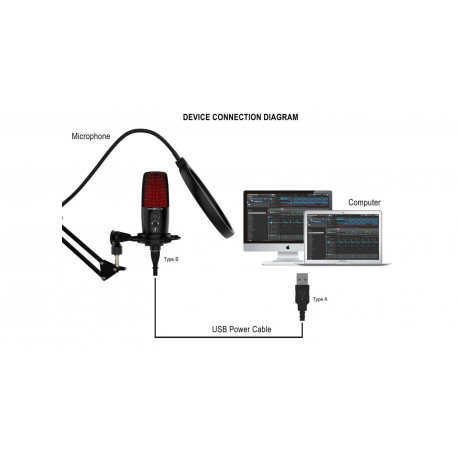 Pachet microfon de studio cu USB Audibax London 800 USB Pro Pack Silver
