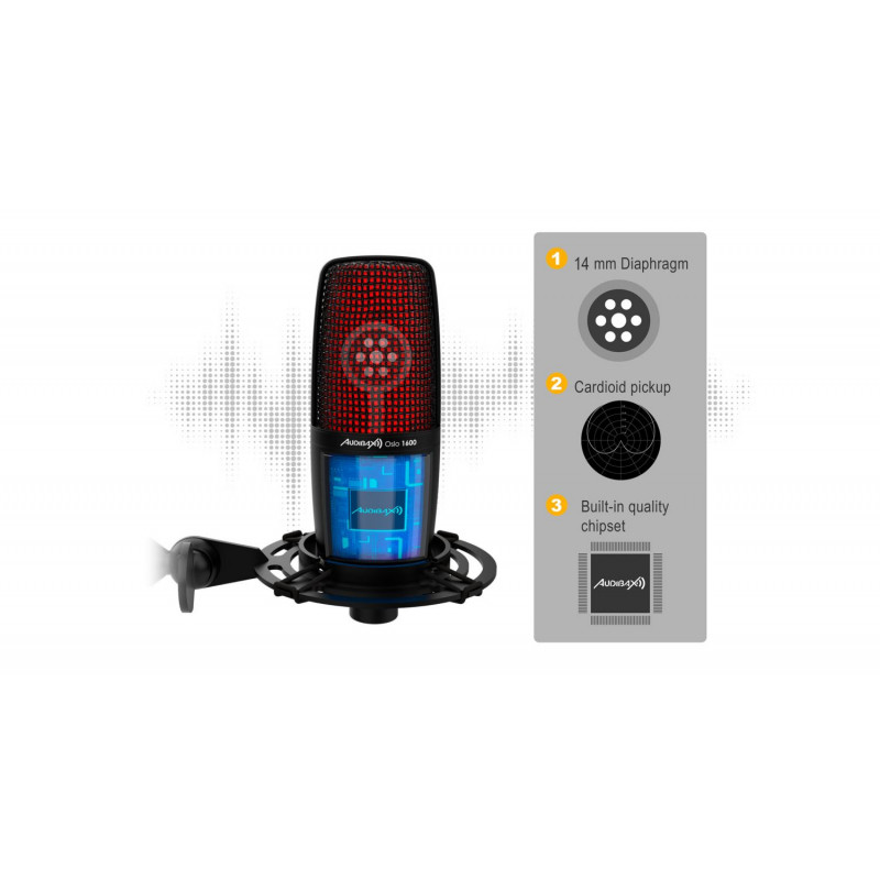 Pachet microfon de studio cu USB Audibax London 800 USB Pro Pack Silver