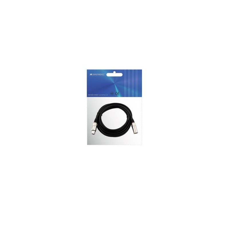 Cablu XLR mama - XLR tata, 3 pini, 1m, negru, Omnitronic 30220405
