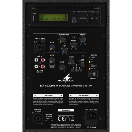 Sistem portabil amplificat cu CD player Monacor TXA-622CD/SW