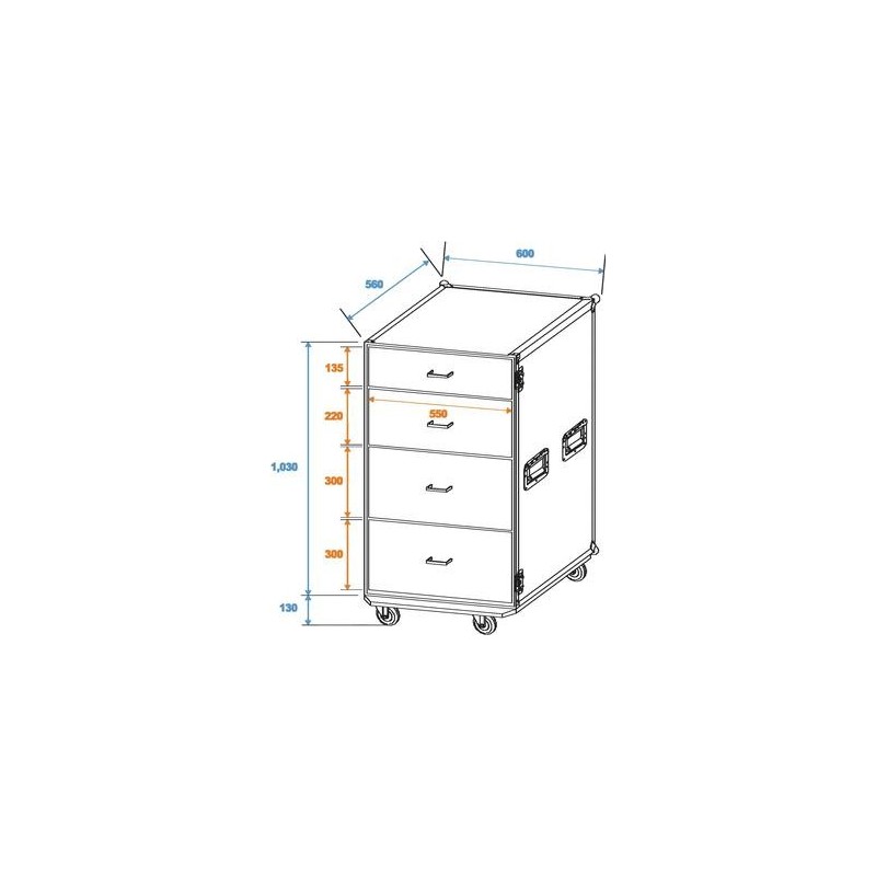 Flightcase universal cu 4 sertare si roti, Roadinger ODS-1 (30126432)