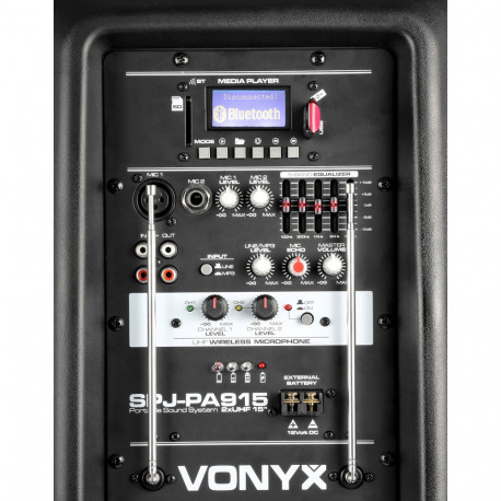 Boxa activa portabila mobila 15" Vonyx SPJ-PA915 cu 2x microfoane fara fir cu USB/ Bluetooth
